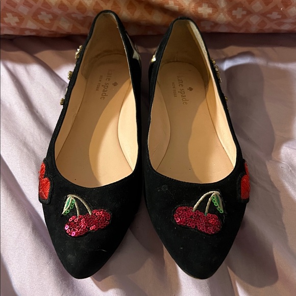 Kate Spade Black Flats with Red Cherry Embellishments - Picture 1 of 11